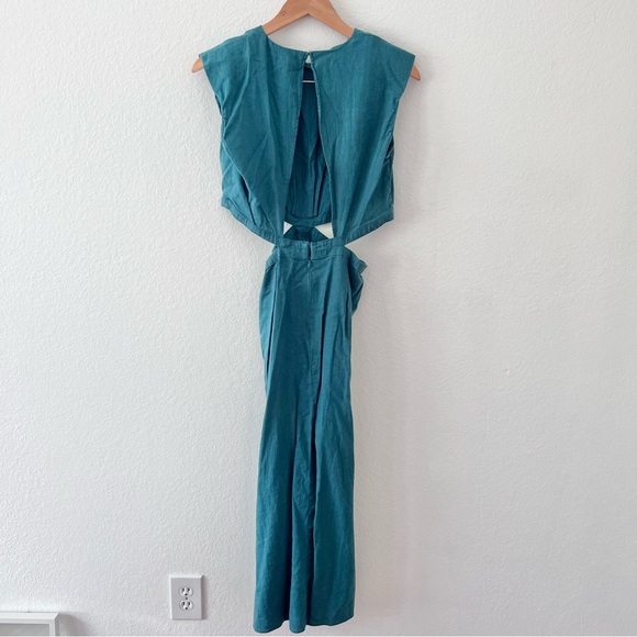Zara Linen Blend Teal Cutout Midi Dress Sz M - Picture 9 of 9